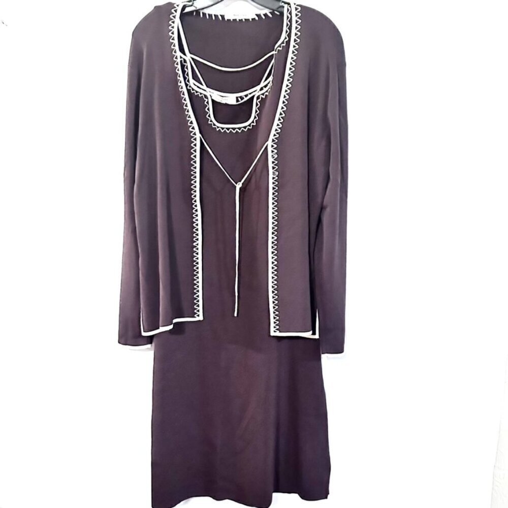 Vertigo Paris Two Piece Set Brown Embroidered Dress Jacket Size Large - Picture 5 of 10